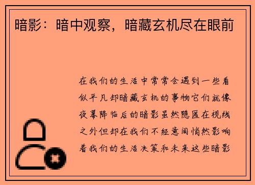暗影:暗中观察,暗藏玄机尽在眼前