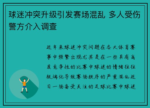 球迷冲突升级引发赛场混乱 多人受伤警方介入调查