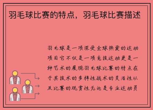 羽毛球比赛的特点,羽毛球比赛描述